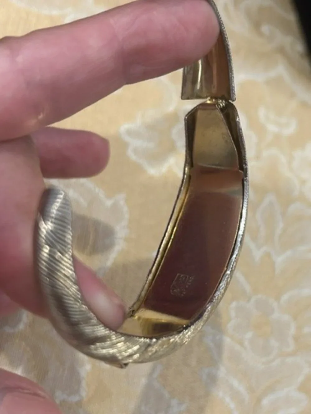 CORO PEGASUS Textured Domed Gold Tone Hinged Clamper BRACELET